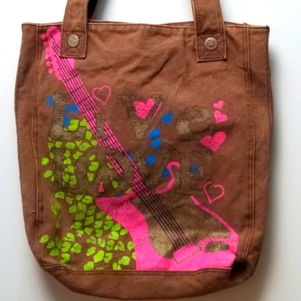 BROWN CANVAS GRAPHIC TOTE BAG | LIVE LOVE